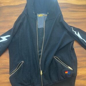 Aviator Nation Black Hoodie with Gold Zipper